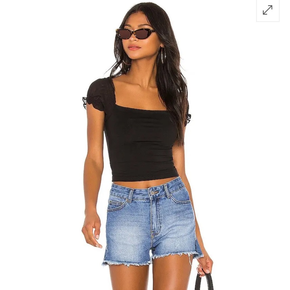 Superdown black puff sleeve top